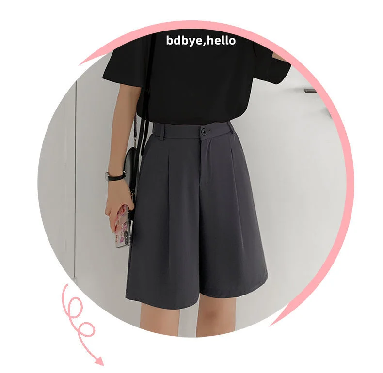 Summer Shorts for Women Wide Leg High Waist Black Loose Korean Style Vintage Female Knee Length Black Gray Suit Shorts DURIKIES high waisted denim shorts
