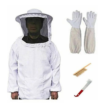 

Beekeeping Protective Suit Veil Jacket Gloves Kit Wood Honey Brush Wasp Bee Hive Brush Sweep Bee Honey Scraper J Hook Tool Set