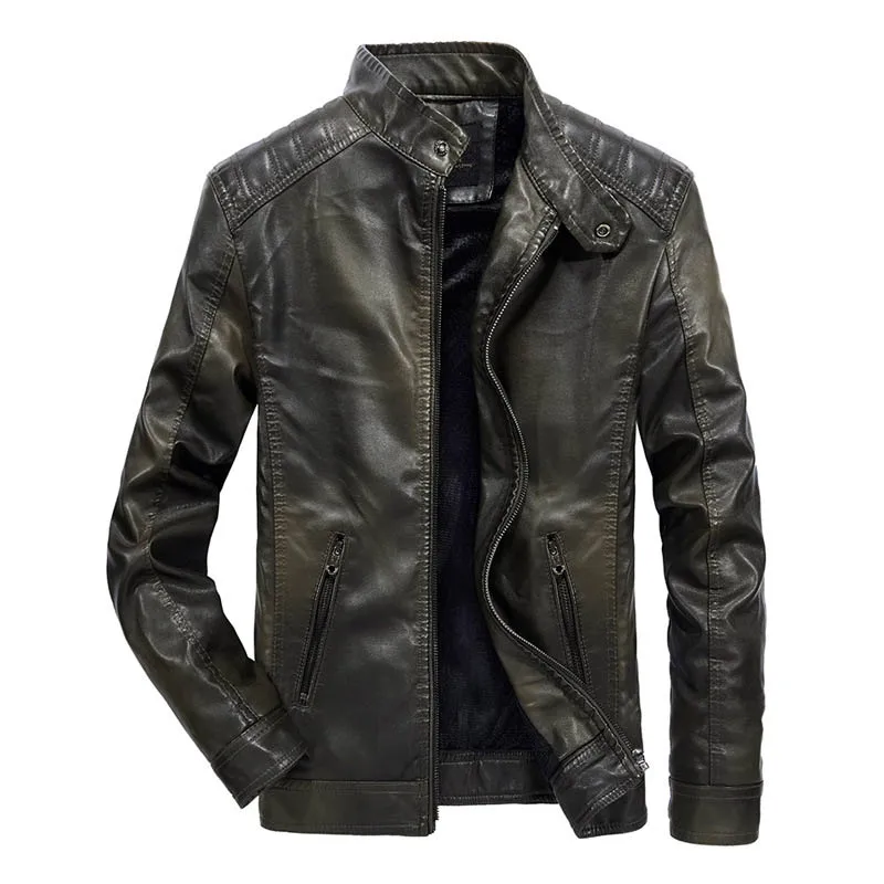 KIOVNO Mens Fashion Pu Leather Jackets Coats Fleece Lined Motorcycle Leather Jackets Outwear For Male Size M-3XL Windbreak (6)
