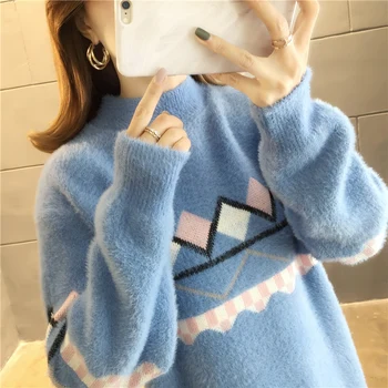 

2019 Sweater 9426 Mink Half Real Shot New Mink Like Diamond Color Matching Pullover Knitwear 42 -- 2 / F, 5 Rows, 3 Shelves
