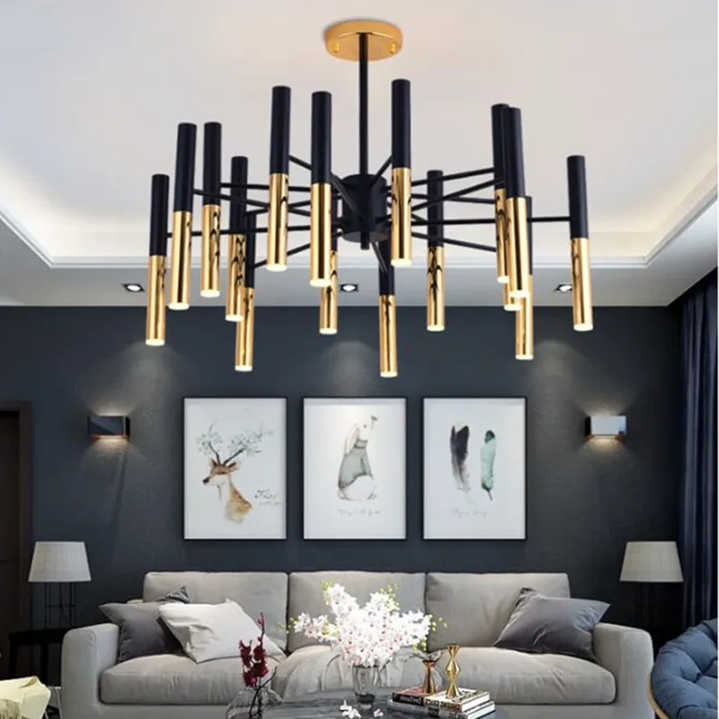 Post-modern Luxury Art Black gold Led Pendant Lights Concise Stick Design Livingroom Bedroom Bar Decoration Light Fixtures | Лампы и