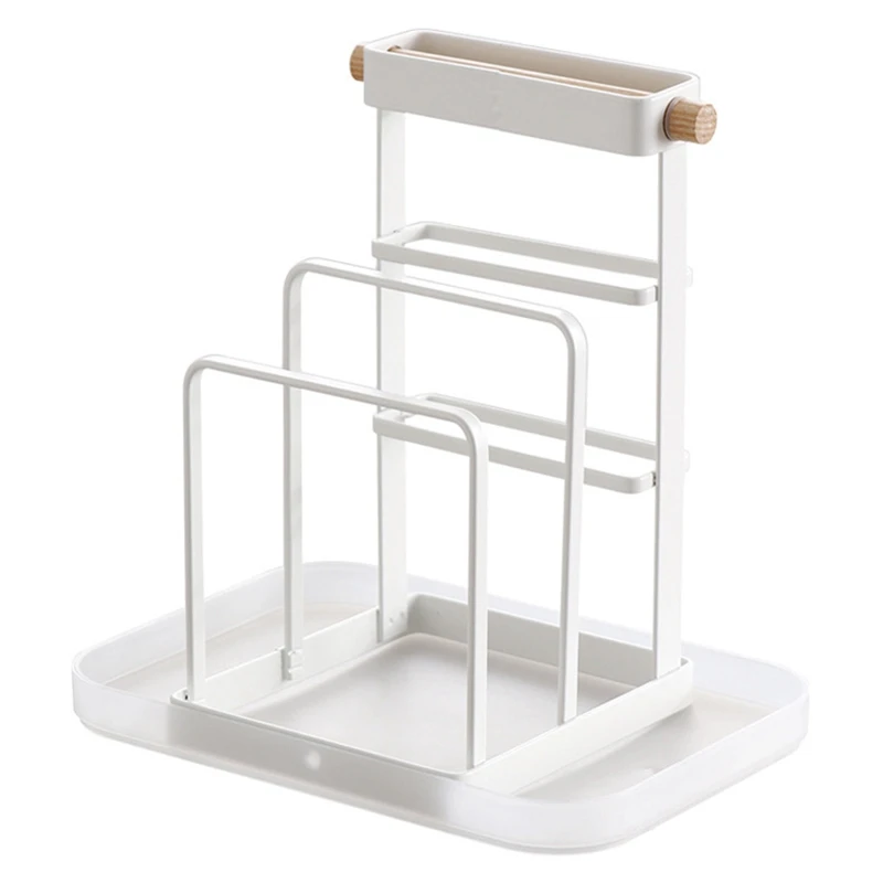 

Knife Block Cutting Board Chopper Holder Drying Rack Kitchen Storage Organizer Counter Display Stand With Tray White