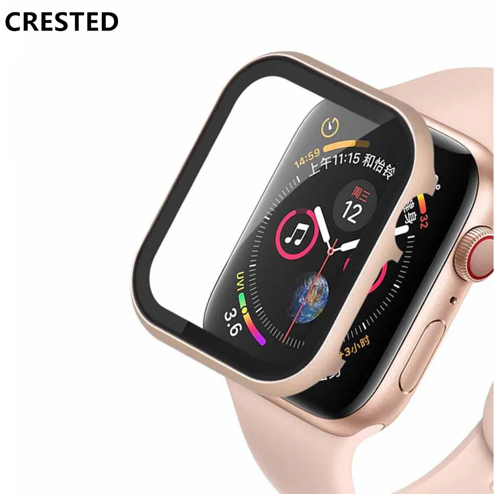 Матель стекло + чехол для Apple Watch series 5 4 3 44 мм 40 iWatch 42 38 Защитная крышка watch