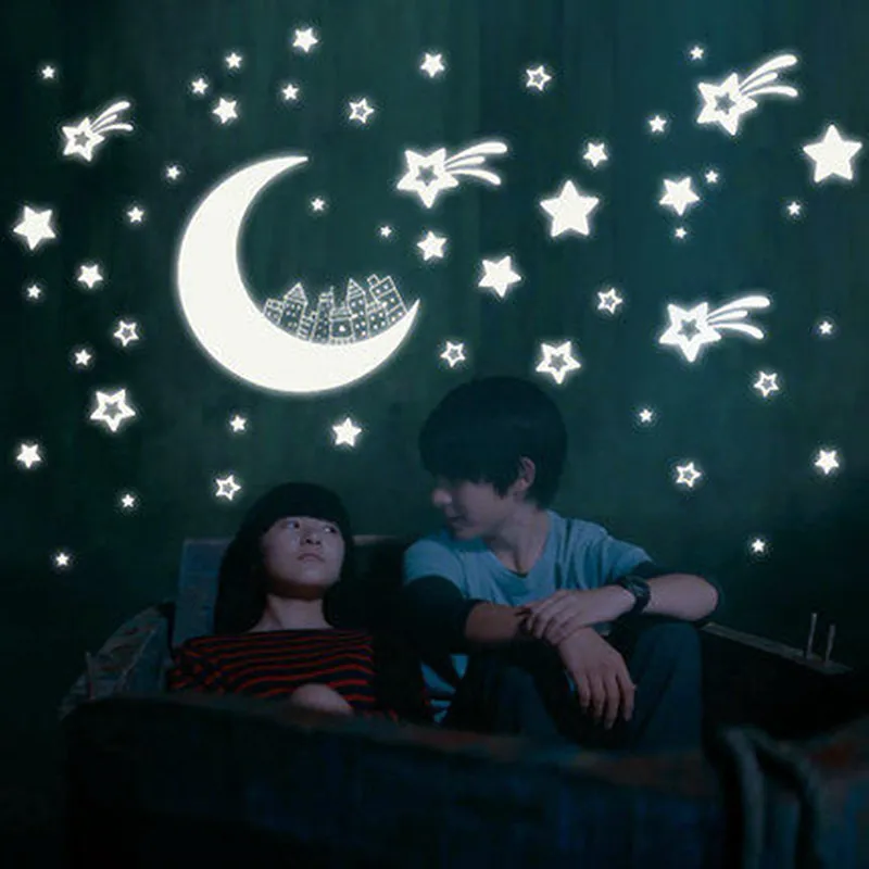 Luminous Meteor Flash Moon Patch Students Study Adornment Fluorescent Light Solid Comet Wall Stickers Living Room Decoration | Дом и сад