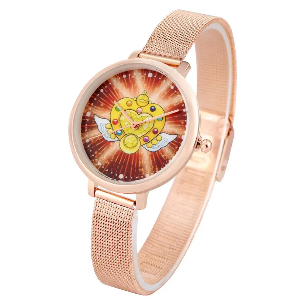 

Premium Watch Sailor Moon Heart-shaped Wings Dial Bracelet Rose Gold Stainless Steel Case Quartz Wristwatch Ladies reloj mujer