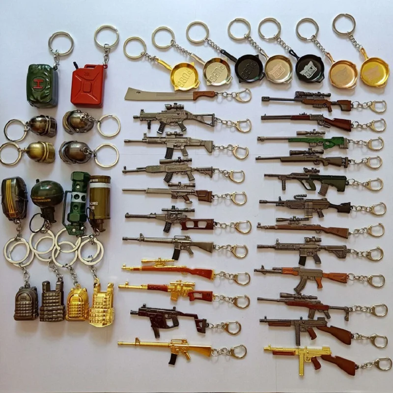 

PUBG Cosplay Keychain Costume Movable Helmet Backpack Pan Alloy Model Key Chain ring llaveros 98K AWM Mini Pendant Signalpistol
