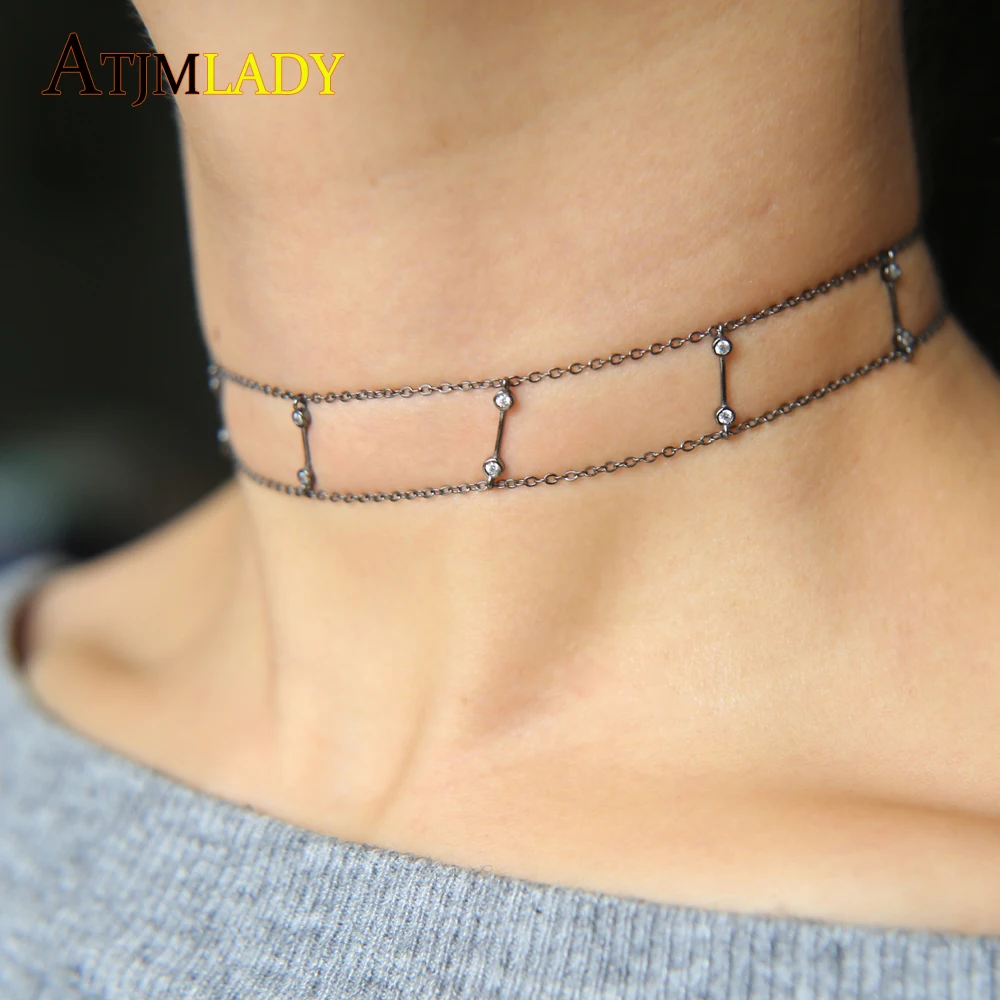 Высокое качество Collier Collares Изысканный тонкий двойной чокер из стерлингового
