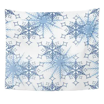 

Christmas Blue Abstraction with Snowflakes Abstract Figures on White Canvas Creative Tapestry Home Decor Wall Hanging for Living