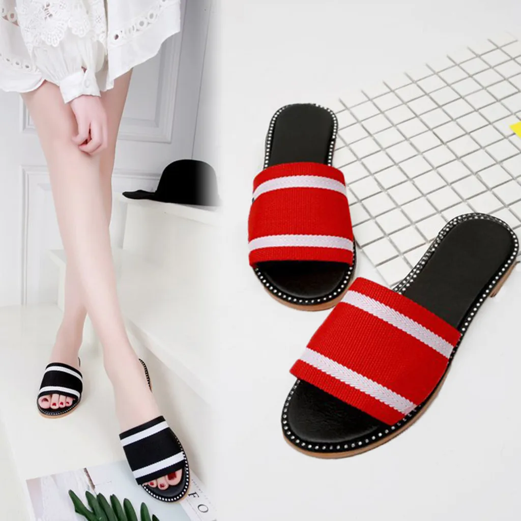 

Women's Ladies Elegant Crystal Mixed Color Sippers Flat Heel Sandals Beach Shoes Ladies Indoor Slippers Plush Slipper Selling
