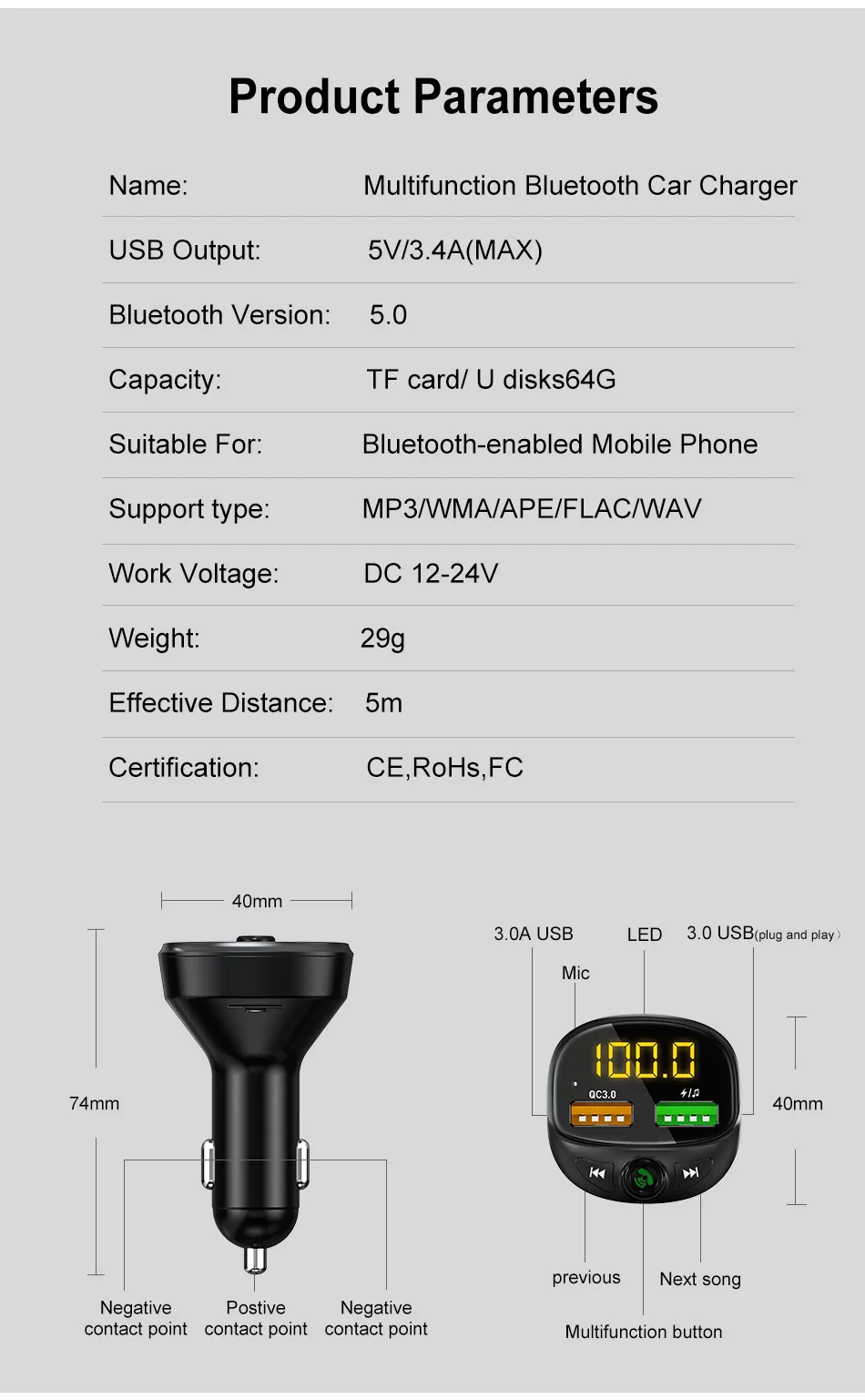 USLION Автомобильный Mp3 музыкальный плеер Bluetooth 5,0 приемник fm-передатчик двойной USB Автомобильное зарядное устройство U диск и TF карта музыкальный плеер без потерь