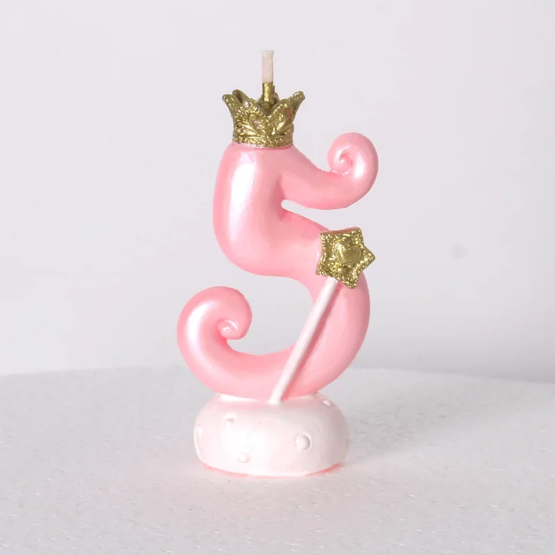 1 шт., розовые, синие свечи с короной и цифрами на день рождения, для детей 0-9 лет, для девочек и мальчиков, на день рождения, свечи для торта, украшения, украшения для торта - Цвет: pink 5