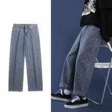 

Retro Jacquard Jeans Men Spring Summer Thin Street Ruffian Handsome Loose Pants Straight Drop Vintage Denim Distressed Male Pant