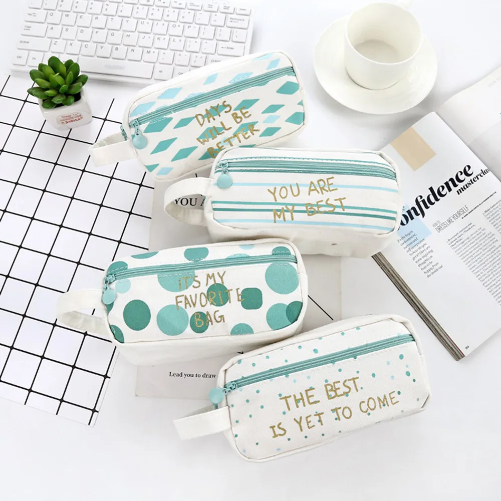 

Brief Style Green Pencil Bag Stationery Storage Organizer Large Capacity Canvas Pen Pencil Bag