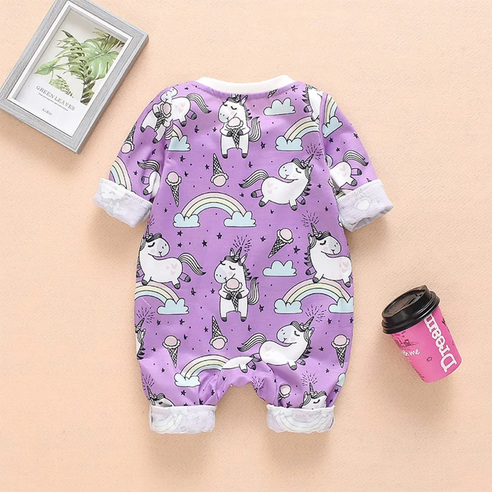 Новинка; Одежда для новорожденных мальчиков и девочек; Bebe Bear; динозавр; Радужный принт; зимний хлопковый комбинезон с длинными рукавами; комбинезон; костюм для подвижных игр