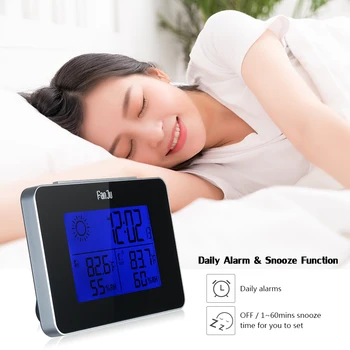 

Wireless Digital Backlight LCD Weather Station Alarm Clock Indoor/Outdoor Thermometer Hygrometer Clock with Snooze Function