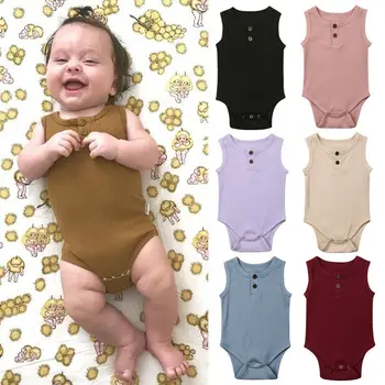

Goocheer Children Summer Clothing Newborn Baby Boy Girl Knit Solid Ribbed Bodysuit Jumpsuit Cotton Outfits Sleeveless Sunsuit