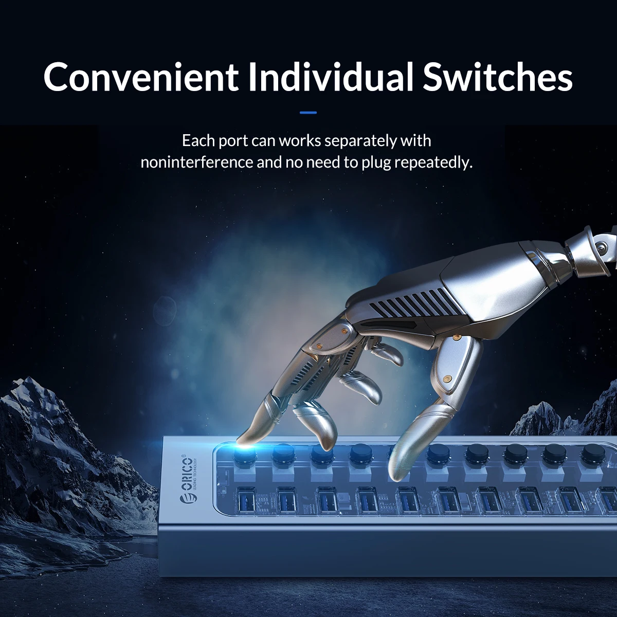 USB com interruptores ligados e desligados, Suporte