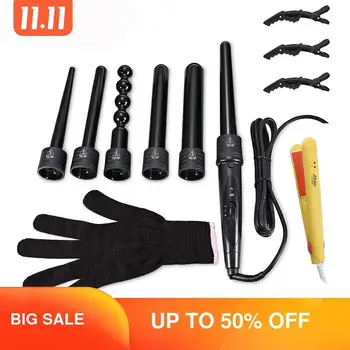 

Rechangeable Heads Hair Curler Wand Professional Salon Styling Curling Iron 6 in 1 Ceramic Electric Spirals Conica Hair Curler