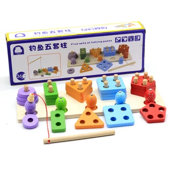 

Surwish Wooden Magnetic Fishing Game Geometry Column Shape Sort Building Block Kids Montessori Toys Children Early Education