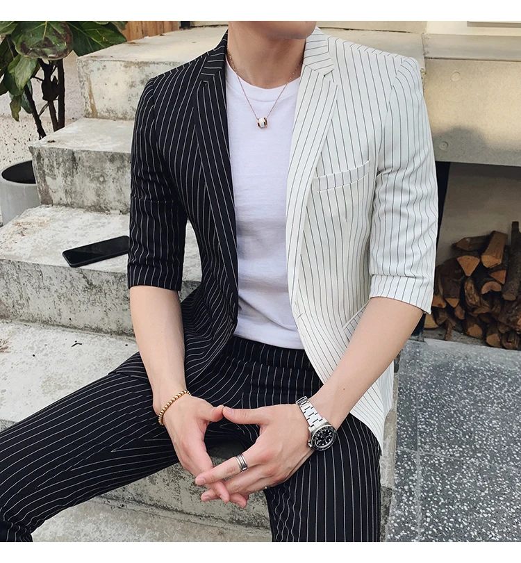 Broek) zwart Wit контрастный стрейп Mannen Pak Voor broiloft Zomer Mannen смокинг костюм Roken Homme Mariage Mannen Pak Slim Fit