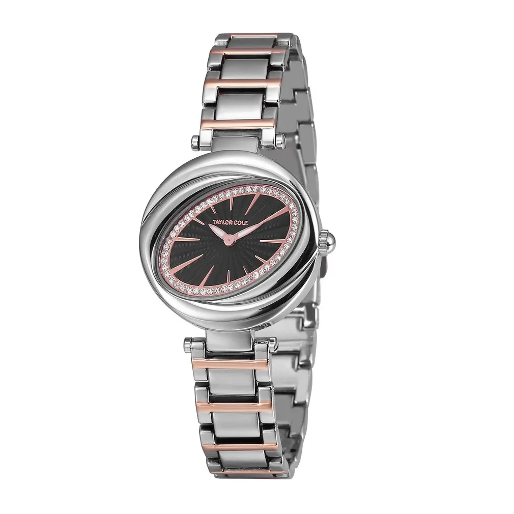 Silver Black TC099 Taylor Cole брендовые округлые с украшениями в виде серебристых кристаллов лепесток овальной черный циферблат тонкий с японским кварцевым механизмом Сталь Ремешок Браслет Dames часы horloge/TC099 - Цвет: Silver Black TC099