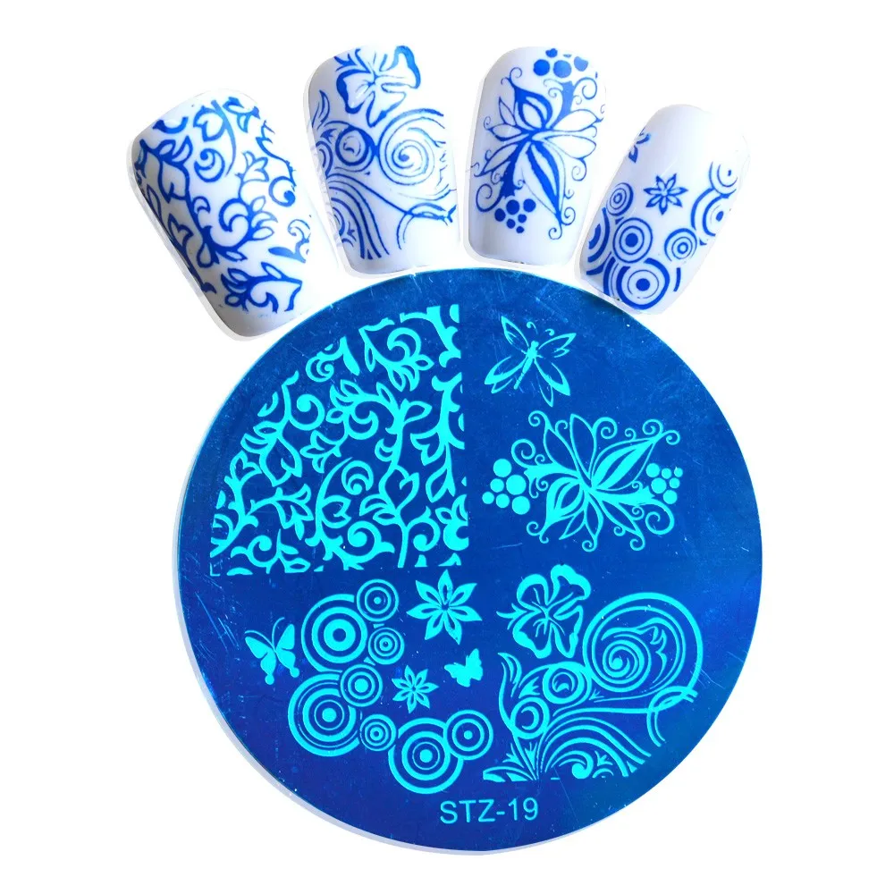 1 шт Бабочка Цветы Дизайн ногтей штамп круглый нержавеющая сталь DIY изображения штамповки пластинки для ногтей шаблоны трафареты SASTZA03