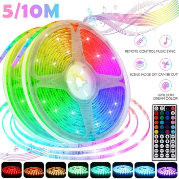 

12V LED Light Strip 5M/10M 16.4ft/32.8ft 5050 RGB 16 Milions Colors Flexible Changing LED Rope Lights with Remote +UK Adapter