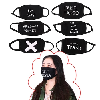 

1PC Unisex Cotton Dustproof Mouth Face Mask Black Letter Kpop Text Mask Cycling Anti-Dust Cotton Facial Protective Cover Masks