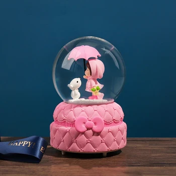 

Innovative Music Boxes INS Girl Heart Pink Snow Lanterns Crystal Ball Music Box Student Couple Birthday Gift Ornament Decoration