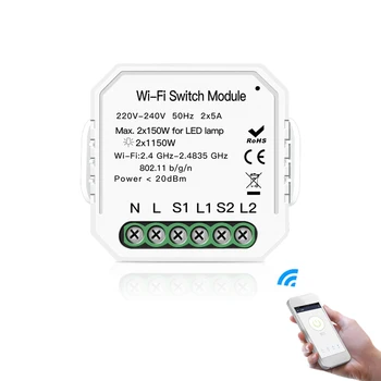 

1/2/5pcs WIFI Intelligent Light Switch DIY Breaker Module APP Remote Control Works for with Alexa Echo Google Home 2 Gang 2 Way