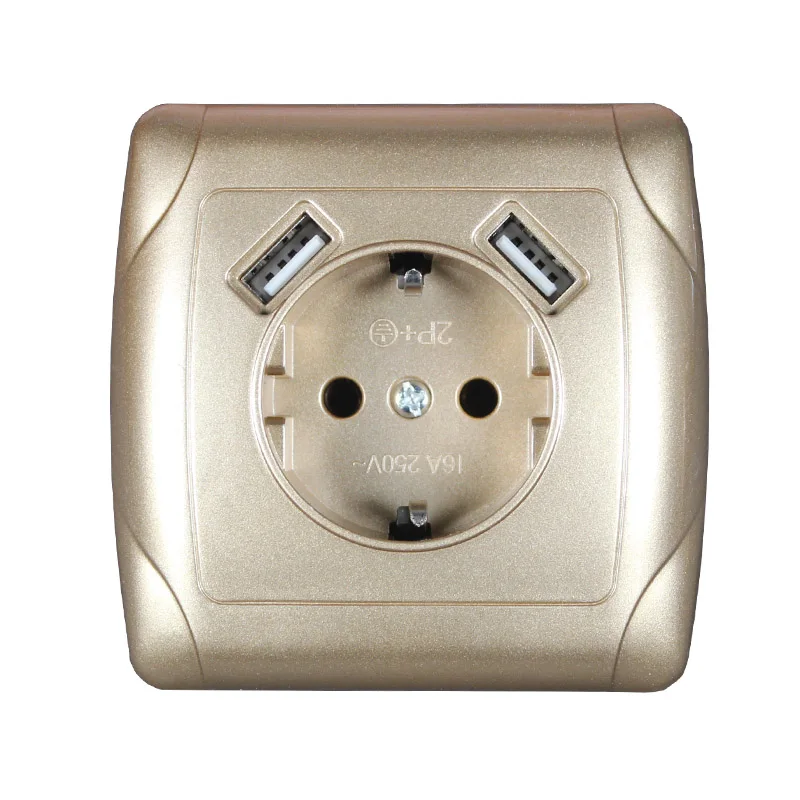 

USB Wall Socket charger Free shipping Double USB Port 5V 2A Usb enchufes para pared prise high quality Gold color A4-01