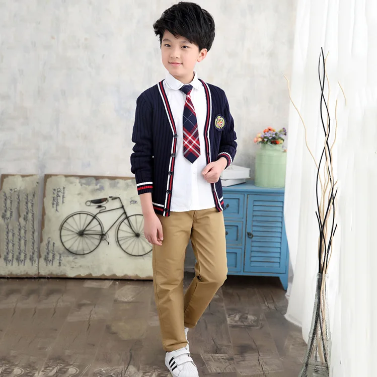 

2019 Spring New Style Big Boy Three-piece Set Korean-style Stripes CHILDREN'S Suit Single Breasted School Uniform-Style Fashion-