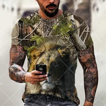Camiseta con estampado 3D para hombre, camisa holgada de gran tamaño con diseño de bosque de camuflaje, animales, guepardo, Tigre, León, tendencia de moda urbana