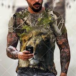 Floresta camuflagem padrão homem animal chita tigre leão impressão 3d camiseta rua tendência moda personalidade solto oversized topo