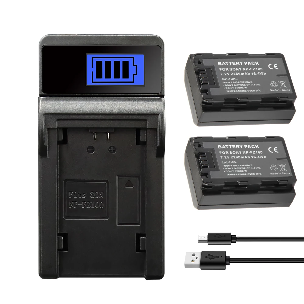 

NP-FZ100 Battery for Sony A9 A9R 9R Alpha 9 A7R III A7 III Fully ILCE-7RM3 BC-QZ1 Camera Batteries Charger 2280mAh NPFZ100