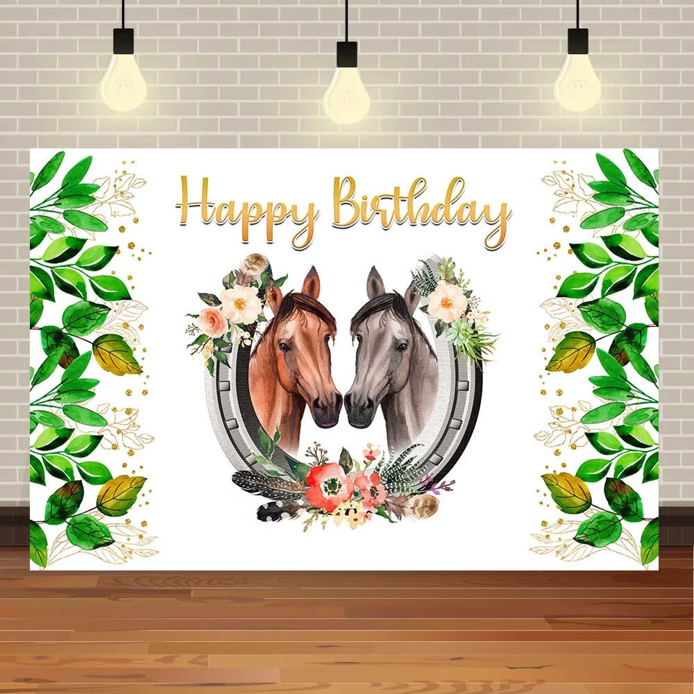 Happy Birthday Friend Horse Images Neoback Happy Birthday Horse Pony Watercolor Flowers Horseshoe Golden  Glitter Party Photo Backdrop Photography Background - Backgrounds -  Aliexpress
