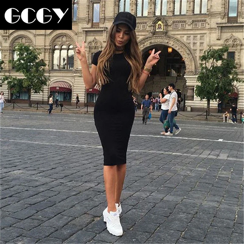 GCGY женское платье Vestido летнее короткое или с длинным рукавом облегающее туника