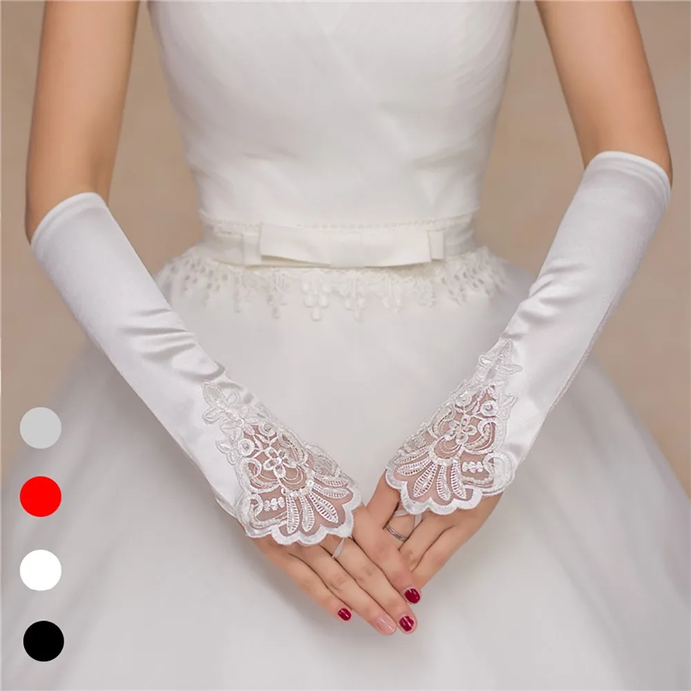

Women Fingerless Bridal Gloves Elegant Beading Sequins Elbow Length White Ivory Red Wedding Accessories Wholesale