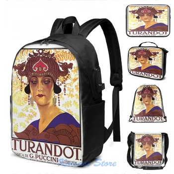 

Funny Graphic print Turandot Vintage USB Charge Backpack men School bags Women bag Travel laptop bag