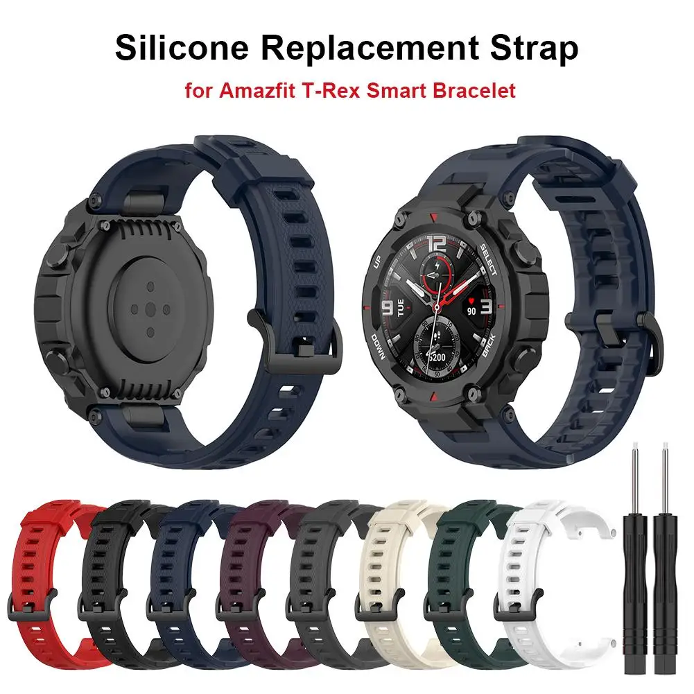 Replacement Watch Band Soft Breathable Silicone Wristband Adjustable Sports Watch Strap For Amazfit T-Rex Smart Bracelet