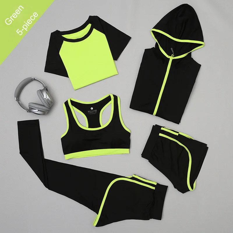 Women Yoga Sets Running Sports Bra Shorts Shirt Coat Set Fitness Gym Push Up Seamless Bras Tops Elastic Pants (1)