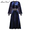 MoaaYina Fashion Designer dress Spring Autumn Women's Dress Sequin Lantern sleeve Crystal Button Velvet Dresses ► Photo 1/6