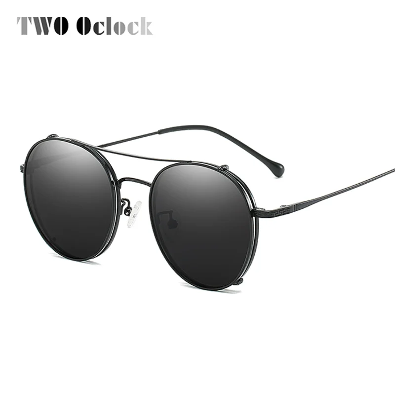 Два Oclock винтажные круглые очки по рецепту, солнцезащитные очки на застежке, очки для вождения, оптическая оправа для очков, круглая металлическая оправа Z17204