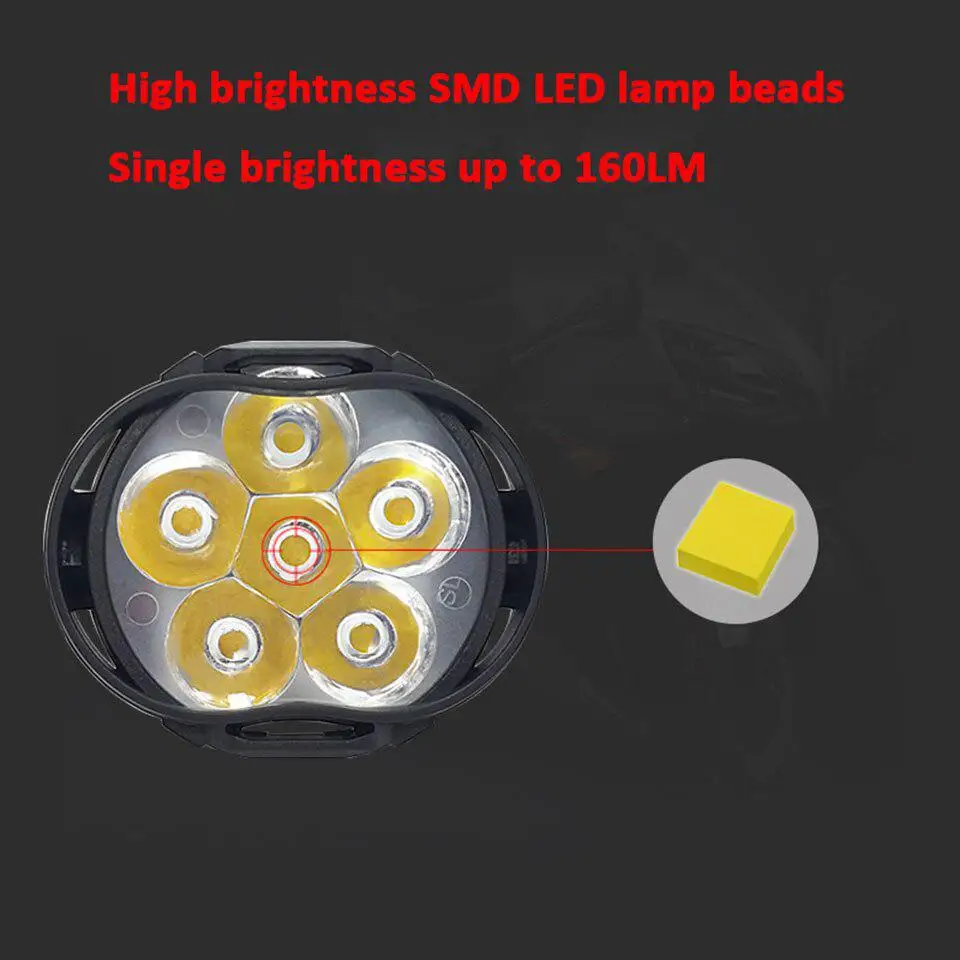 2pcs 6 LED Motorcycle Headlight SpotLights Auxiliary High Brightness Lamp Electric Vehicle Scooters Autocycle Modified Bulbs