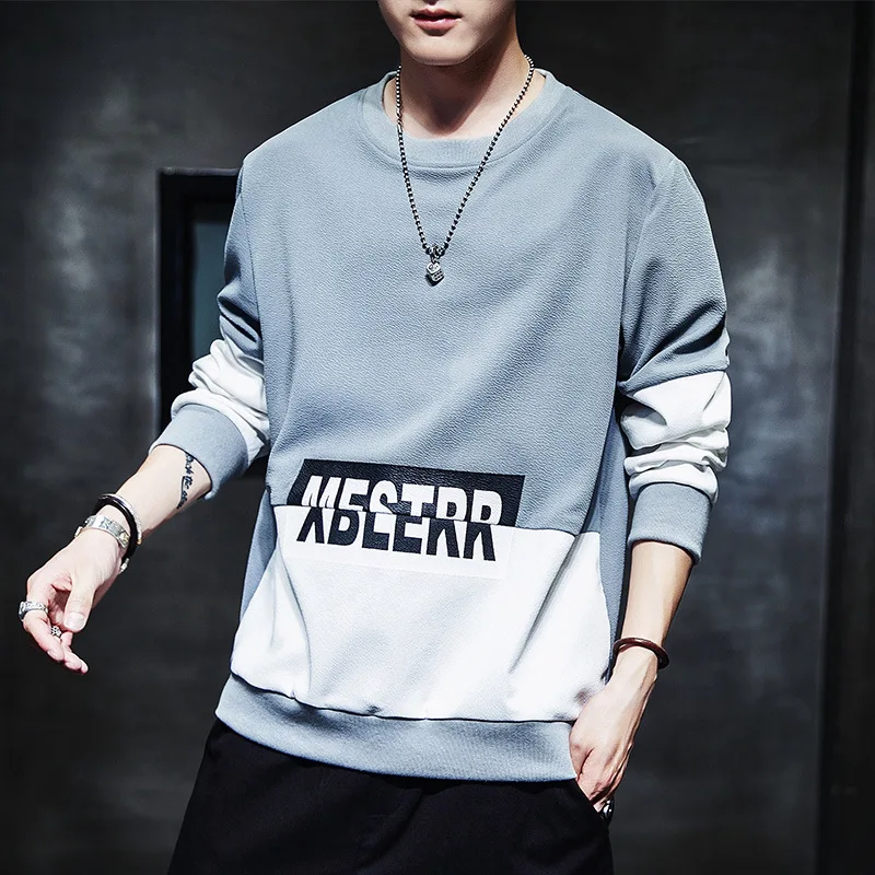 

Casual Letter Print O Neck men long sleeve Patchwork Cotton Pullovers Tracksuit Sweat Coat Casual Sportswear Hoodies Fashion
