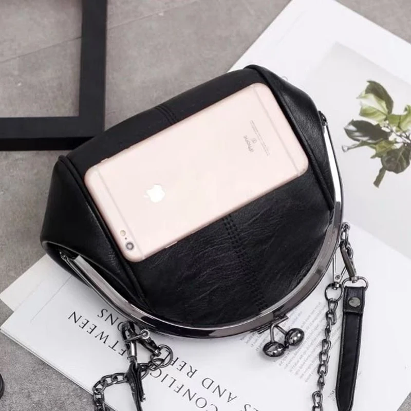 New vintage two straps shell lock bag chain women shoulder crossbody PU leather tote handbags purses