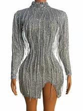 Autumn new long-sleeved gemstone chain dress ball dress