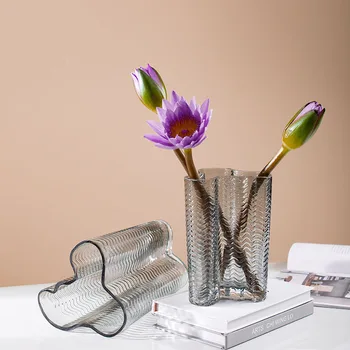 

Luxury Transparent Glass Vase Decoration Wave Pattern Irregular Flower Arrangement Living Room Bedroom Hydroponic Vase Wedding