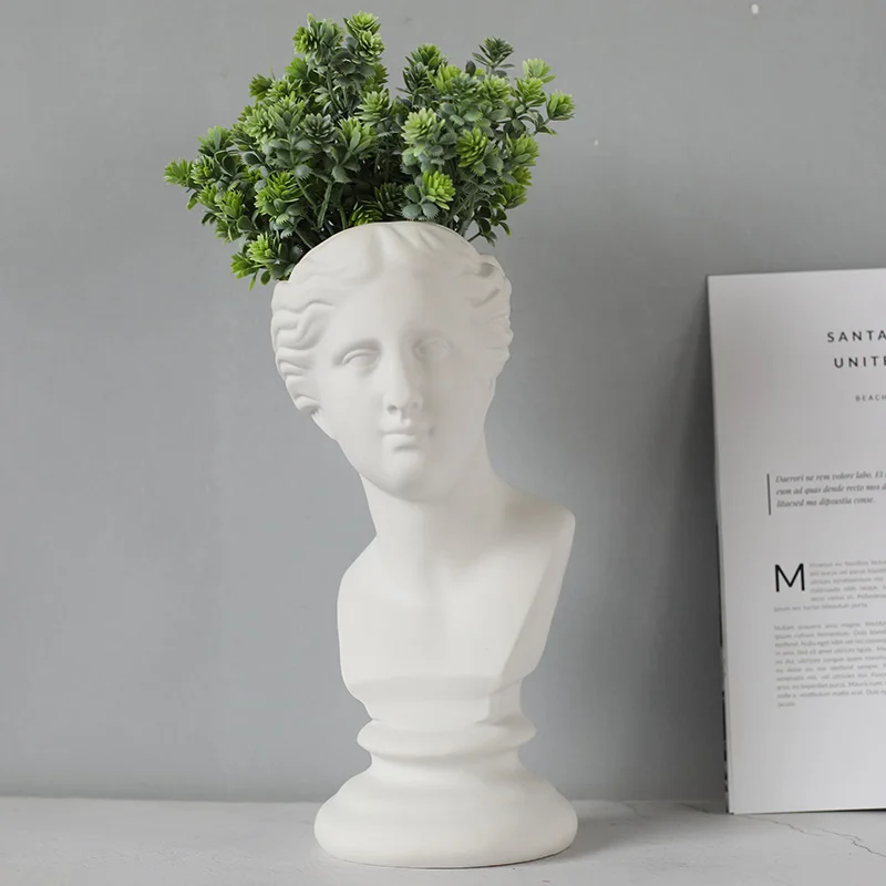 Ancient Greek White Resin Flowerpot Portrait Decoration Gypsum David Vase Dry Flower Simulation Sculpture Soft Garden Ornament