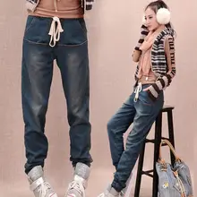 Зимние теплые джинсы женские плюс бархатные брюки с высокой талией джинсовые штаны-шаровары джинсы женские Стретч больших размеров джинсы для мам Q2029